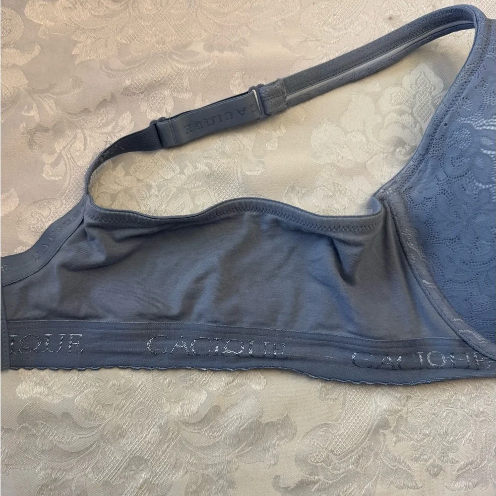 Cacique Lightly Lined T Shirt Bra Plus Size 46D Blue Lace‎ Logo Sexy Underwire